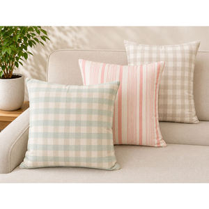Juego de Fundas de Cojín Teñidas con Hilo de Algodón y Lino |   Fundas Decorativas para Cojines con Diseño a Cuadros y Rayas para Sofá, Cama y Decoración del Hogar - Product Image 1