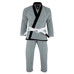 Ensemble de Kimono BJJ Gris 100% Polyester Durable Unisexe Adulte Coupe Classique Ceinture Blanche Incluse - Product Image 1
