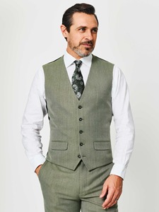 Pantalon de costume en laine vert pour homme avec gilet, style britannique, coupe droite, infroissable, tissu tissé, simple boutonnage - Product Image 4
