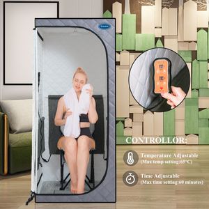 Tenda Sauna a Infrarossi Portatile Grigia a Grandezza Naturale con Tappetino Riscaldante per Piedi e Controller, Design Pieghevole per Spa Personale Domestica - Product Image 2