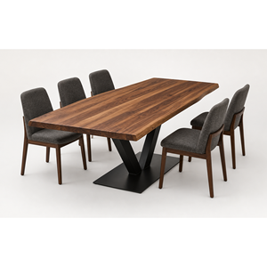 Modern Industrial <b>Foldable</b> Live Edge Wood Dining <b>Table</b> Rectangle Black Metal V-<b>Legs</b> 6 Seater Stable Design Home Furniture - Product Image 5