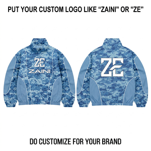 Premium 120 GSM Canvas <b>Waterproof</b> Windproof Breathable Winter Men's High Street Style Windbreaker <b>Jacket</b> Blue Digital <b>Camo</b> - Product Image 1