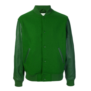 Premium Wool Varsity <b>Jacket</b> with Genuine Leather Sleeves Stand Collar Solid Unisex Letterman Bomber Streetwear Winter Fashion - Product Image 2