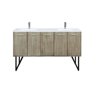 Acacia Rustica 60 Pollici L X 20 Pollici Mobile bagno doppio con piano in marmo colato e set rubinetteria cromata - Product Image 1