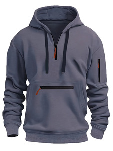Sweat-shirt d'hiver pour homme avec fermeture éclair, logo personnalisé sur le devant, tissé, solide, coupe-vent, respirant, 400g coton, fitness, entraînement - Product Image 5