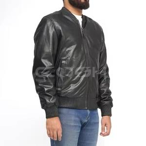 Veste en cuir perforé noir tendance avec bordure côtelée, fermeture éclair intégrale, vêtement d'extérieur d'hiver, fabricant de vêtements - Product Image 4