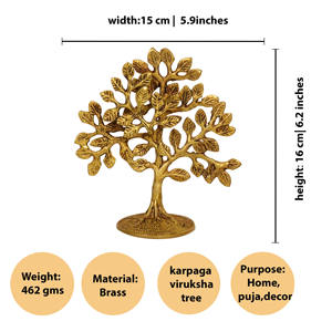 Escultura de árbol de latón con diseño Karpaga, pieza decorativa de mesa para el hogar, oficina, sala de púja, artículo decorativo tradicional. - Product Image 4