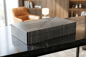 Luxury Decorative Storage <b>Box</b> MDF Resin Striped Design Rectangular Organizer <b>Box</b> with Lid for Home Office Decor - Product Image 5