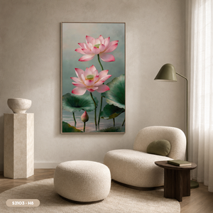 Peinture murale esthétique en soie motif fleur de lotus, personnalisée ODM, cadre artisanal, origine Vietnam, vente chaude - Product Image 6