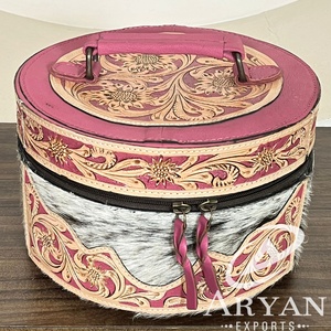 Delicate Multifunctional Jewelry Box Set Floral Pattern Tooled Cowhide Leather <b>Makeup</b> Organizer Travel Case Gift <b>Storage</b> Box Set - Product Image 1