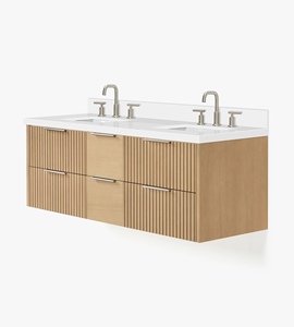 Meuble de salle de bain Lydia 61 pouces avec double vasque, en chêne naturel, directement de l'usine au Vietnam - Product Image 2