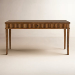 Bureau d'écriture moderne en bois avec tiroir à façade cannelée, finition noyer, table d'étude minimaliste, mobilier de bureau contemporain pour la maison - Product Image 1