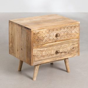 Mesita de Noche de Madera Tallada a Mano con 2 Cajones, Mesa Auxiliar Vintage para Dormitorio, Gabinete de Almacenamiento para Hotel, Villa u Hogar - Product Image 2