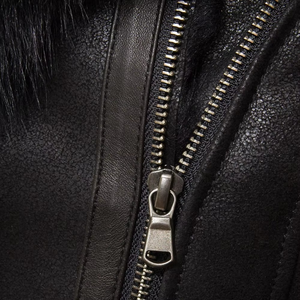 Women's Genuine Sheepskin Leather Motorcycle Jacket With Fox Fur Collar And Cuffs Winter Style Zipper Closure - Product Image 6