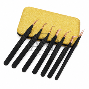Pinzas para Pestañas Negras con Puntas de Oro Rosa, Agarre de Diamante, Precisión, Acero Inoxidable, Pinzas para Extensión de Volumen, Pinzas para Pestañas de Alta Calidad - Product Image 5