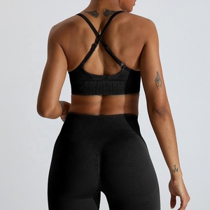 Women's Black 2 Piece Yoga Set Ruched Sports Bra High Waist <b>Flared</b> <b>Leggings</b> Seamless Stretch Activewear - Product Image 6
