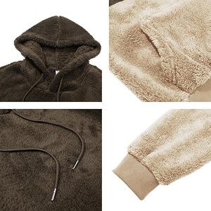 Sudadera con capucha de forro polar para hombre, en bloques de color negro y beige, corte regular, informal, para invierno, con bolsillo frontal. - Product Image 6