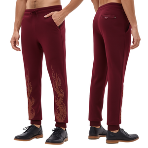 Premium Men's Stacked Rhinestone <b>Pants</b> Featuring Crimson Flame Crystal Artwork with Heavyweight Cotton and Contemporary Fashion - Product Image 1