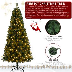 Albero di Natale Artificiale Verde da 210 cm con 1100 Rami e 200 Luci, 8 Modalità di Illuminazione a Colori Caldi, Piante e Fogliame Artificiali - Product Image 3