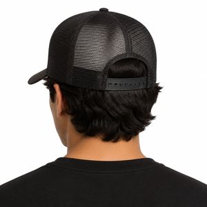 Casquette Trucker Unisexe Noire en Toile, 6 Panneaux, Réglable, Couleur Unie, Style Décontracté, 100% Coton, pour Adultes, Printemps - Product Image 2