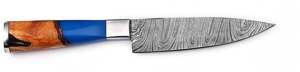 Couteau de chef artisanal en acier Damas, manche hybride en résine bleue et bois de burl, couteau utilitaire de préparation - Product Image 3