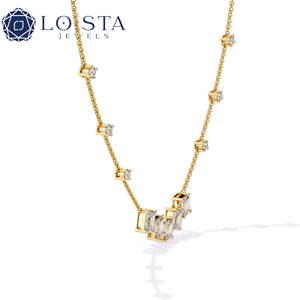 LOSTA JEWELS Women's Yellow Gold Diamond <b>Necklace</b> Baguette Cut Minimalist Everyday Wear - Product Image 1