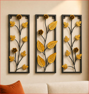 Lot de 3 Panneaux Muraux Décoratifs en Fer Forgé Motif Feuille Florale – Or & Noir Moderne 3D – Décoration Murale Métallique Premium avec Revêtement Poudré - Product Image 3