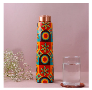 Botella de Agua de Cobre Puro con Diseño Moderno y Estampado en Esmalte, Color Oro Rosa, 4 Piezas, Nueva Artesanía - Product Image 5