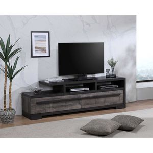 Mobile TV dal Design Moderno, 1 Pezzo, Finitura Legno Nero Grigio, con Ripiano Aperto e Due Ampi Cassetti - Product Image 1