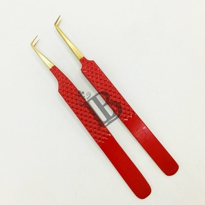 Pince à épiler à 90 degrés très demandée, deux types de styles d'épaule, pour extensions de cils, meilleure qualité, pointes en fibre d'acier inoxydable, avec logo - Product Image 3