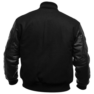 แจ็คเก็ต Varsity Letterman สำหรับโรงเรียนมัธยมและมหาวิทยาลัย ทรงบอมเบอร์เรียบง่าย ผ้าขนสัตว์เนื้อบาง คอปกมีฮู้ด แขนหนัง - Product Image 4