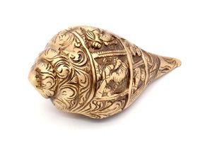 พระพุทธรูปแกะสลักพระพิฆเนศทองเหลืองแท้ 100% ยี่ห้อ Two Moustaches รุ่น Shankh สำหรับบูชา น้ำหนัก 430 กรัม บรรจุ 1 ชิ้น - Product Image 4