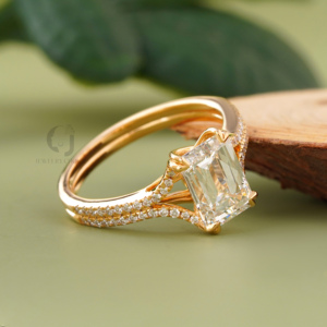 2.11 Carat Emerald Cut Lab Grown Diamond Engagement <b>Ring</b> VVS VS DEF Color <b>Split</b> Shank Pave Set 14k Yellow Gold Bridal Jewelry - Product Image 4