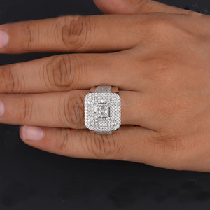 Anillo de Compromiso y Boda para Hombre, Estilo Hip Hop, con Incrustaciones de Diamantes Baguette, Plata de Ley 925, Bañado en Rodio, Regalos de Aniversario - Product Image 2