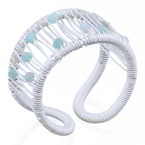 Sterling Silver Classic <b>Circle</b> Crossing Wires Amazonite Beads Anniversary <b>Ring</b> - Product Image 1