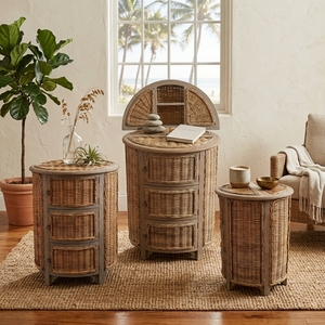 New Modern Minimalist Batam Wooden Storage Cabinet Natural Rattan Wicker 3 Drawers Chest <b>Side</b> <b>Table</b> Storage Unit Living Room Bed - Product Image 4