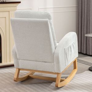 Sedia a dondolo LY 5104 con schienale alto e gambe in legno di gomma, 68 cm P x 97,5 cm L x 99,5 cm H, bianca, per camera da letto e soggiorno - Product Image 2