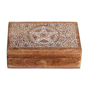 Boîte à bijoux en bois faite à la main Pentacle Triquetra et motif floral coffre au trésor organisateur de rangement à bon prix vente en gros - Product Image 5
