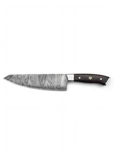 Cuchillo de Chef Artesanal de Acero de Damasco con Mango de Madera de Ébano Oscuro, Herramienta de Preparación - Product Image 6