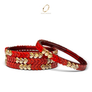 กำไลข้อมือแก้วแคชเมียร์สีแดงชุบทองทำมือสำหรับผู้หญิง ประดับด้วยเพชรซิร์คอนคุณภาพพรีเมียม เหมาะสำหรับงานแต่งงาน เครื่องประดับอินเดียขายส่ง - Product Image 2
