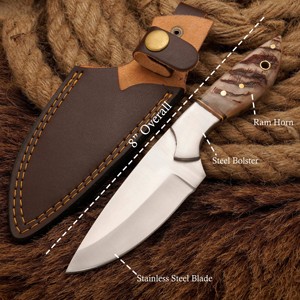 Couteau de chasse artisanal sur mesure, lame en acier inoxydable à pointe tombante, manche en corne avec étui en cuir, qualité industrielle - Product Image 5