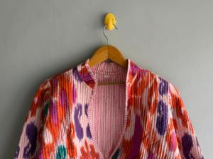 <b>Quilted</b> <b>Jacket</b> Women's V-Neck Three Quarter Sleeve Geometric Spring Fashion Coat Pink Orange Purple Green <b>Patterned</b> Outer gift - Product Image 2