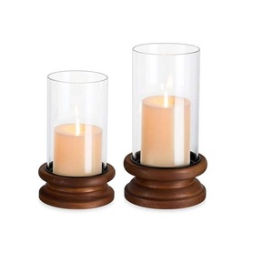 Porte-bougie en bois et verre de qualité supérieure pour la décoration de la maison, centre de table de mariage et intérieur, disponible à la vente - Product Image 1