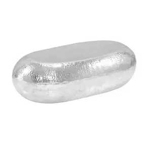 Hand-Hammered <b>Silver</b> Oval <b>Coffee</b> <b>Table</b> | Modern Aluminum Capsule Center <b>Table</b> | Luxury Metal Pebble <b>Table</b> for Living Room - Product Image 1