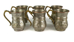 Juego de 6 Tazas de Cerveza de Metal Martillado Vintage con Asas, Borde de Cobre, Taza de Aluminio, Colección 2026, Juego de Tazas de Cobre Ayurvédicas - Product Image 2
