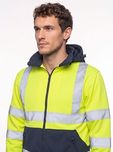 Men's High Visibility <b>Fleece</b> <b>Jacket</b> With <b>Hooded</b> Zipper Reflective Stripes Workwear Style Autumn Wear - Product Image 5