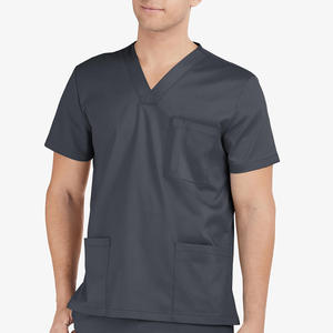 New Arrival Men Medical <b>Scrub</b> <b>Top</b> Soft Spandex Worsted Fabric Needle Detection V Neck Short Sleeve <b>Scrub</b> Hospital Uniform - Product Image 1