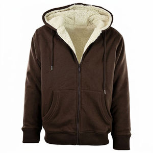Vente en gros Sweat à capuche zippé pour homme, 100% coton épais, doublure sherpa, polaire thermique d'hiver, rouge, logo personnalisé, décontracté, ODM - Product Image 4