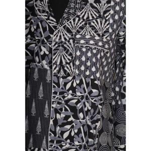 Robe de soirée midi pour femme, respirante, écologique, 100% coton, imprimé floral, manches 3/4, col en V, boutonnée, à découpes numériques - Product Image 3