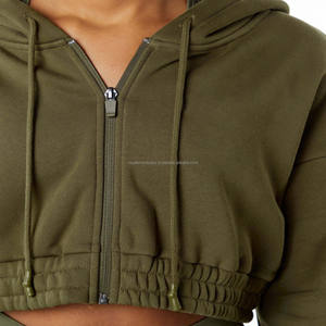 Sudadera con capucha corta de gran tamaño para mujer, chándal 55% algodón 45% Spandex, cremallera completa, estilo de hombro caído, bordado, con capucha, corte recortado - Product Image 3